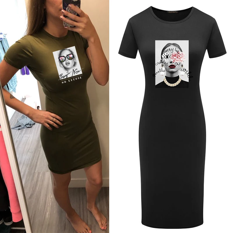 

Summer Sexy Woman Dress Retro Girl Print Fashion Short Sleeve Dresses Bodycon Club Party Robes Vestidos Slim Fit Clothes