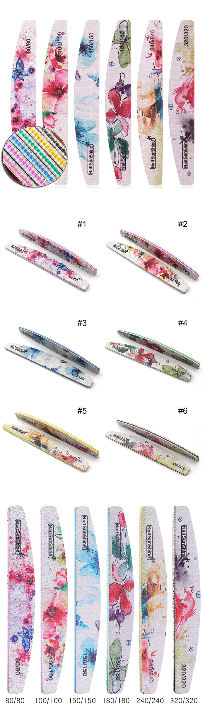 6 Patterns Professional Nail File Flower Sanding Nail File Double Side Nail Buffer Buffing Polish Nail Art Block Pedicure Tools