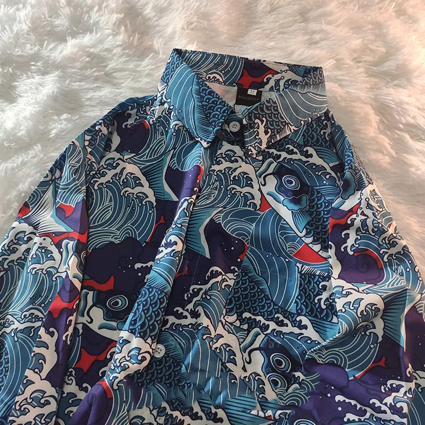 

Kimono Japanese Style Streetwear Vintage Clothe Samurai Traditional Fashion Loose Long Sleeve Printing Shirt Asian Yukata Unisex