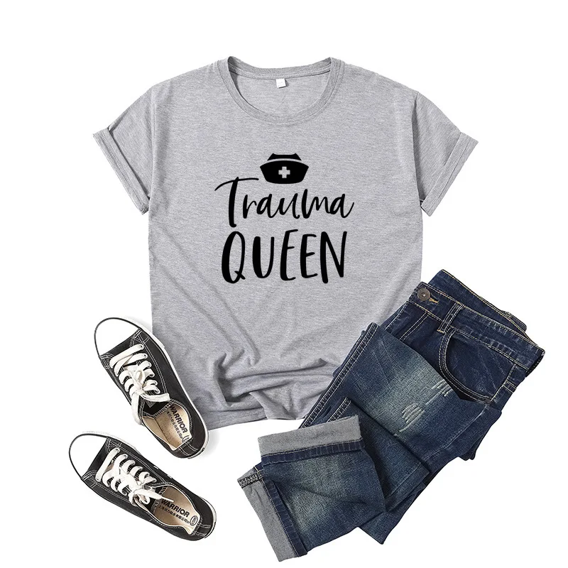 

Trauma Queen Letter Print Women T Shirt Short Sleeve O Neck Loose Women Tshirt Ladies Tee Shirt Tops Clothes Camisetas Mujer