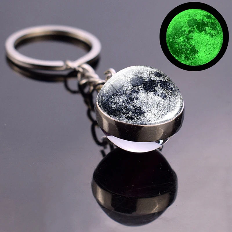 Цепочка для ключей светящаяся луна стеклянный шар земля солнце Jupiter планета