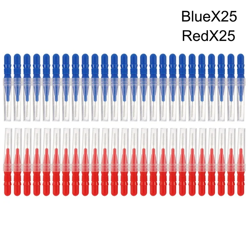 Зубная щетка 50 шт. зубная для ухода за зубами красная и синяя|Межзубная щетка| |