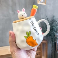 creative ceramic cup cartoon radish rabbit wooden lid cup cute radish spoon water cup mug couple cup coffee milk juice gift