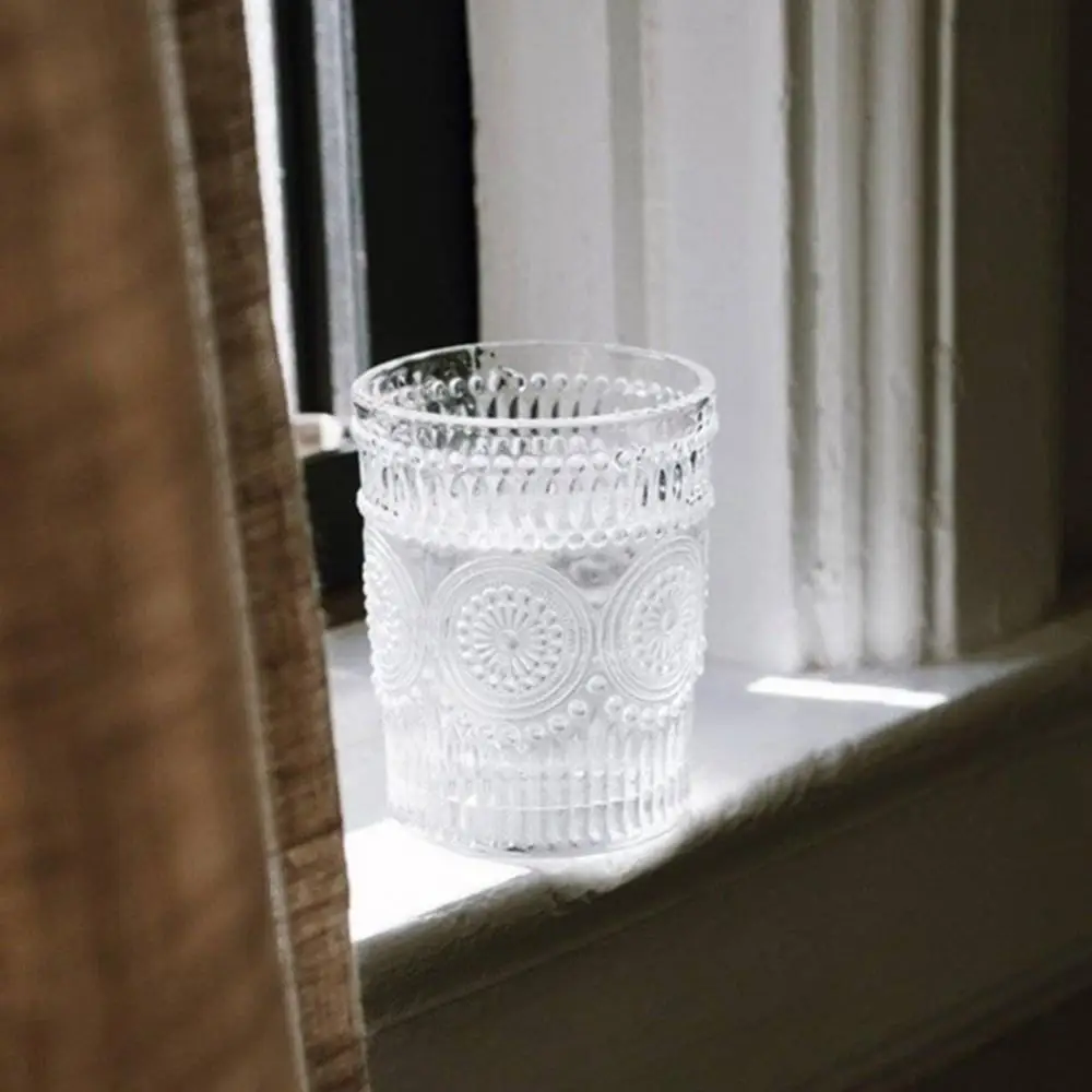 

260/380ml Vintage Sunflower Engraved Single Layer Cold Drink Glass Cup Tea Mug