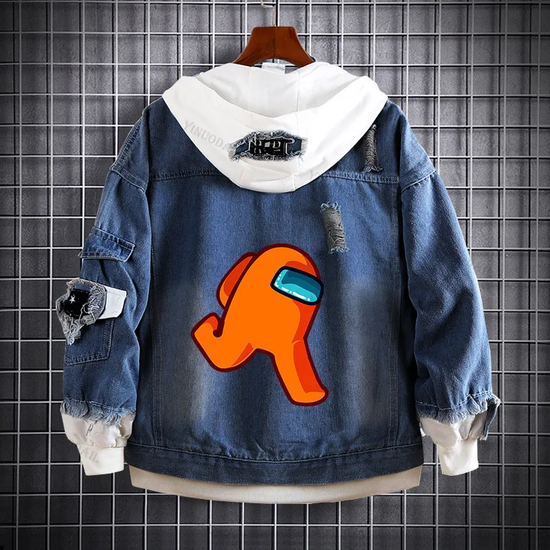 

New Video Game Among Us Demin Jacket Men Impostor Graphic Anime Streetwear Cartoon Blue Jacket Amuong Us Hip Hop Hoodie