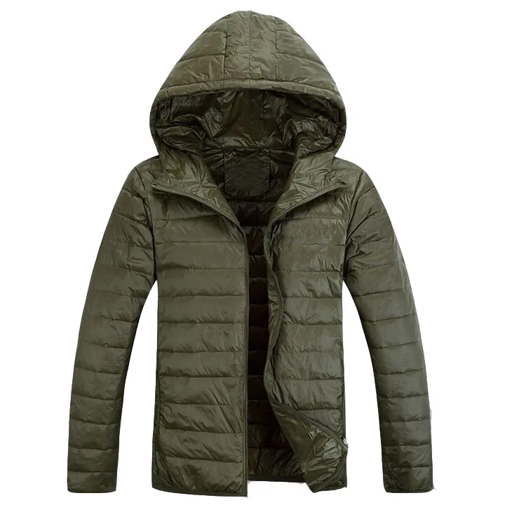 Army green ZOGAA Мужская зимняя Сверхлегкая куртка-пуховик с капюшоном на белом утином пуху, мужская теплая куртка, портативная посылка, мужская куртка - Цвет: Army green