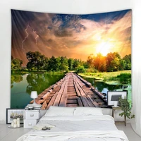 nordic wooden bridge landscape tapestry decoration wall tapestry art deco blanket curtain hanging at home bedroom living room