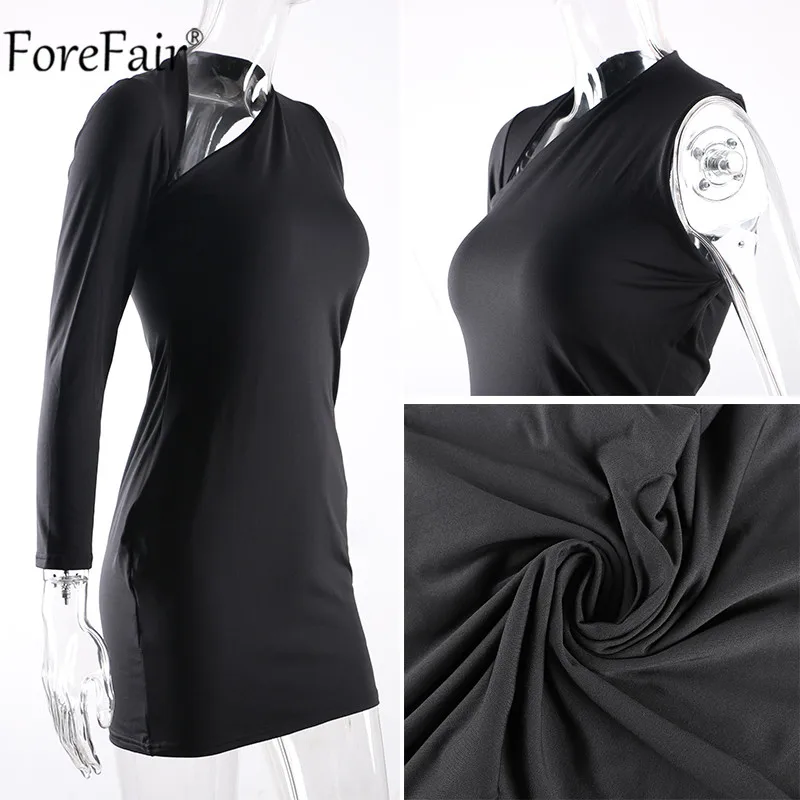 Forefair, красное сексуальное облегающее платье на одно плечо, вечерние платья с длинным рукавом для ночного клуба, женские мини платья белого, красного и черного цвета