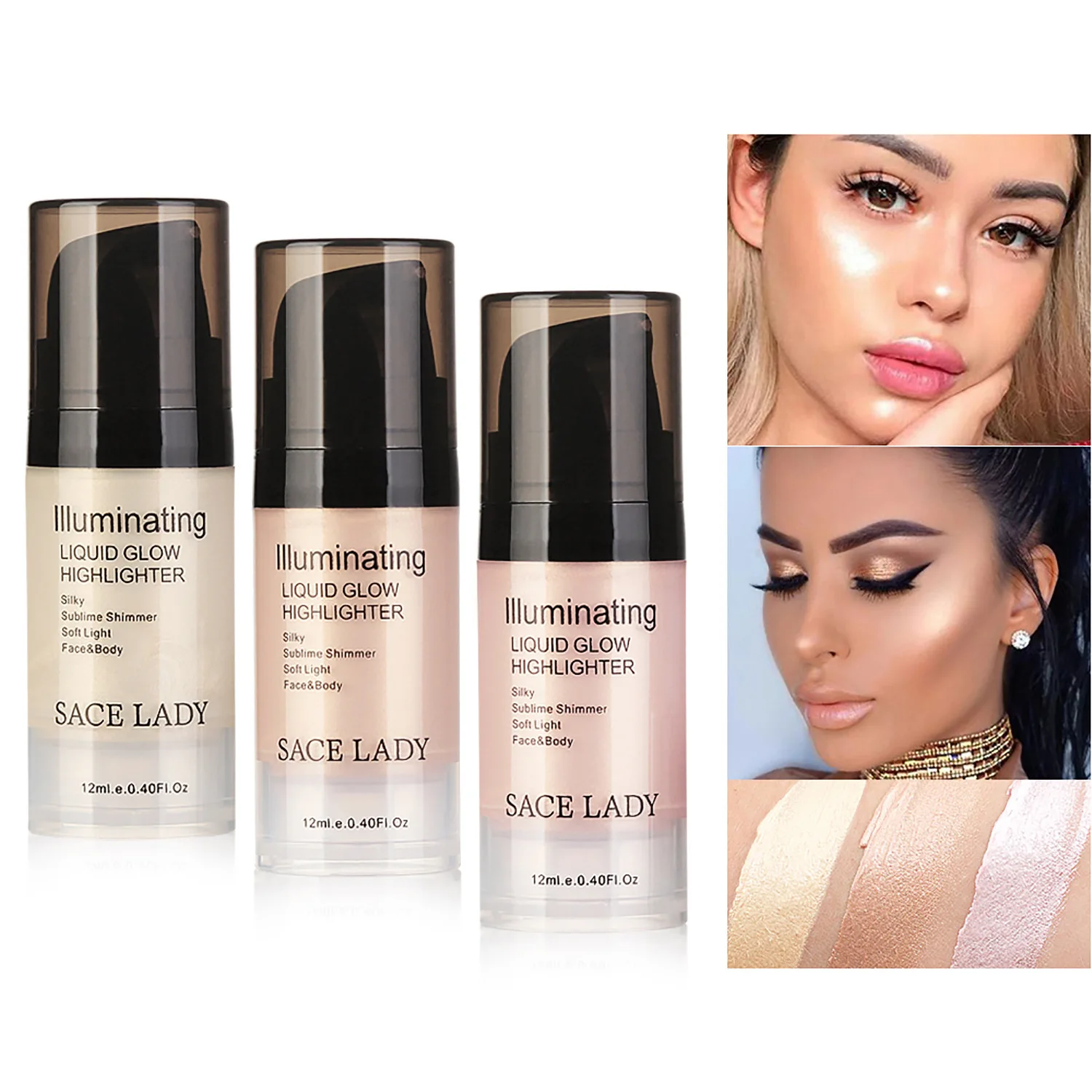 

3 Color Highlight Liquid Face Lip Body Universal Brightening Liquid Burst Spot SL243 Maquillaje Profesional Foundation Hot Sale