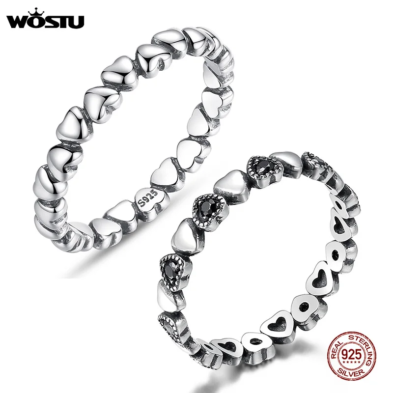 Женское кольцо с сердечком WOSTU модное Оригинальное из 100% стерлингового серебра 925