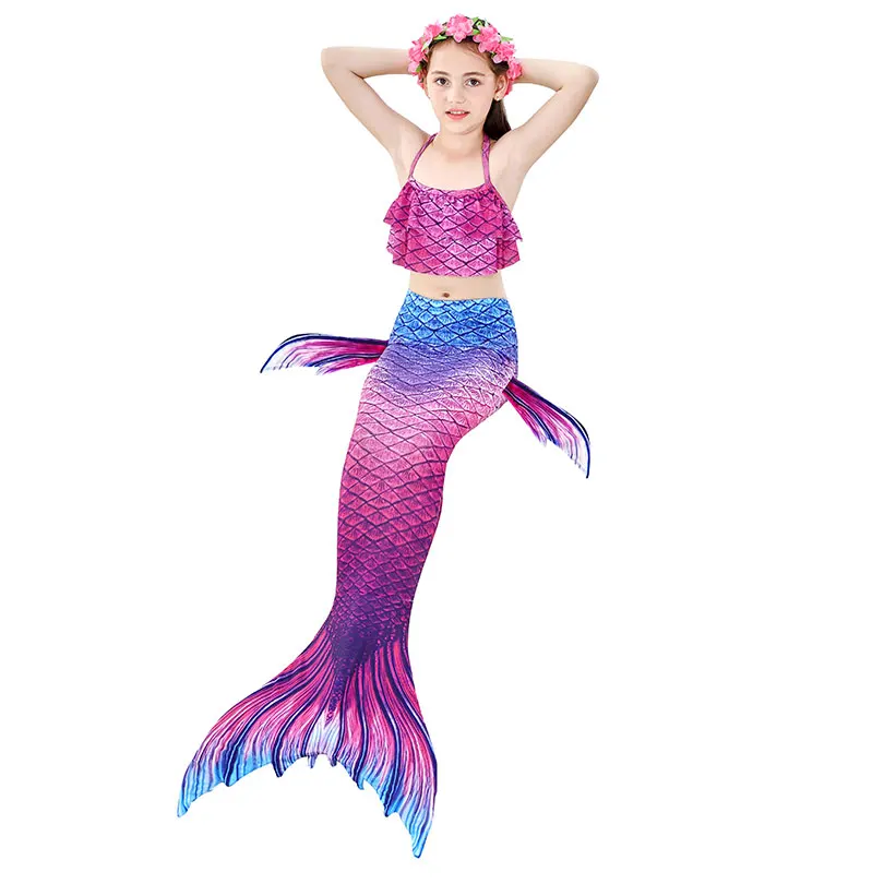 

Girls Mermaid Tail Swimsuit with Monofin Bra Shorts Bikini Kids Mermaid Tail Swimmable Costume Cosplay Swimming Wear Flipper