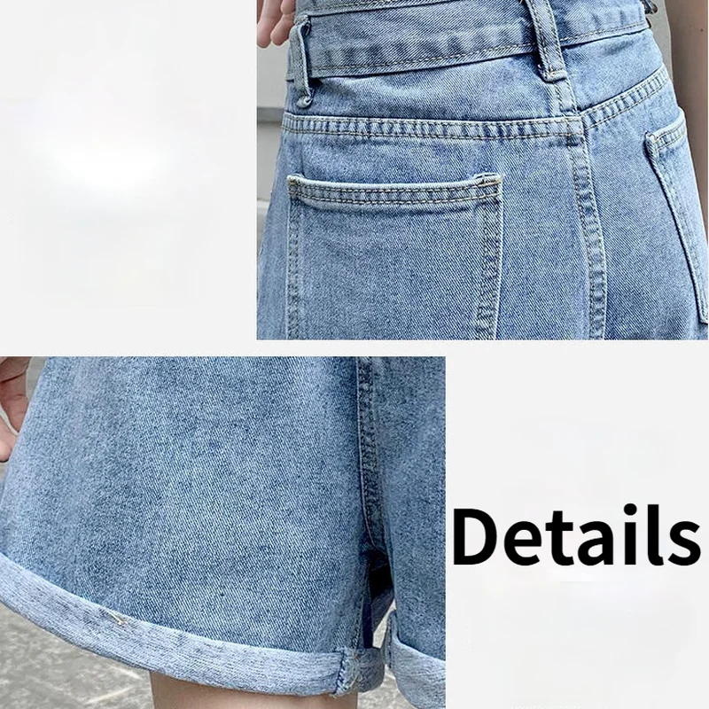 

Denim Shorts Women Crimping Wide Leg Baggy-shorts High Waist Korean Style Zipper Button Design Retro Streetwear All-match Mujer