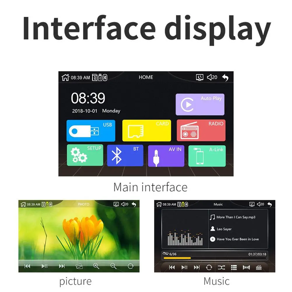 Автомагнитола 2 DIN с 7-дюймовым сенсорным экраном Bluetooth MP5 плеером для Android/IOS