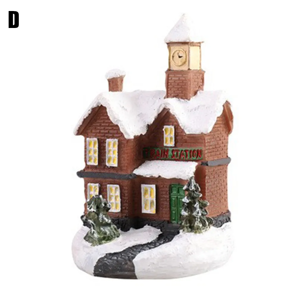 

1pc Mini Christmas Resin Small House LED Light Scene Snow House Micro Landscape Ornament Xmas New Year Gift Home Decor