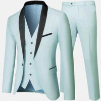 black men autumn wedding party three pieces set large size 5xl 6xl male blazer coat pants and vest fashion slim fit suit