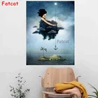 5D круглая Алмазная вышивка сделай сам, женщина, сидящая на облаке, полноразмерная Вышивка крестиком, алмазная живопись, Декор для дома, скандинавский стиль PP2596