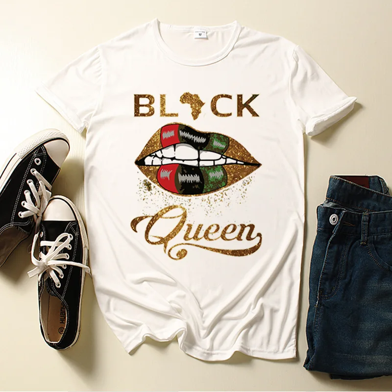 Beautiful African Black Women T shirt Summer Girl Black Queen Lip Harajuku 90s Clothes Female Friends Tops Tee