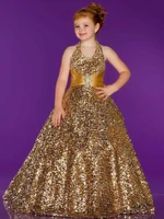 free shipping gold kids wedding dresses first communion little girl christmas pageant dresses sequin flower girl dresses
