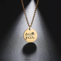 my shape faith hope love stainless steel necklace for women excitation words small round pendant necklace choker gift for friend
