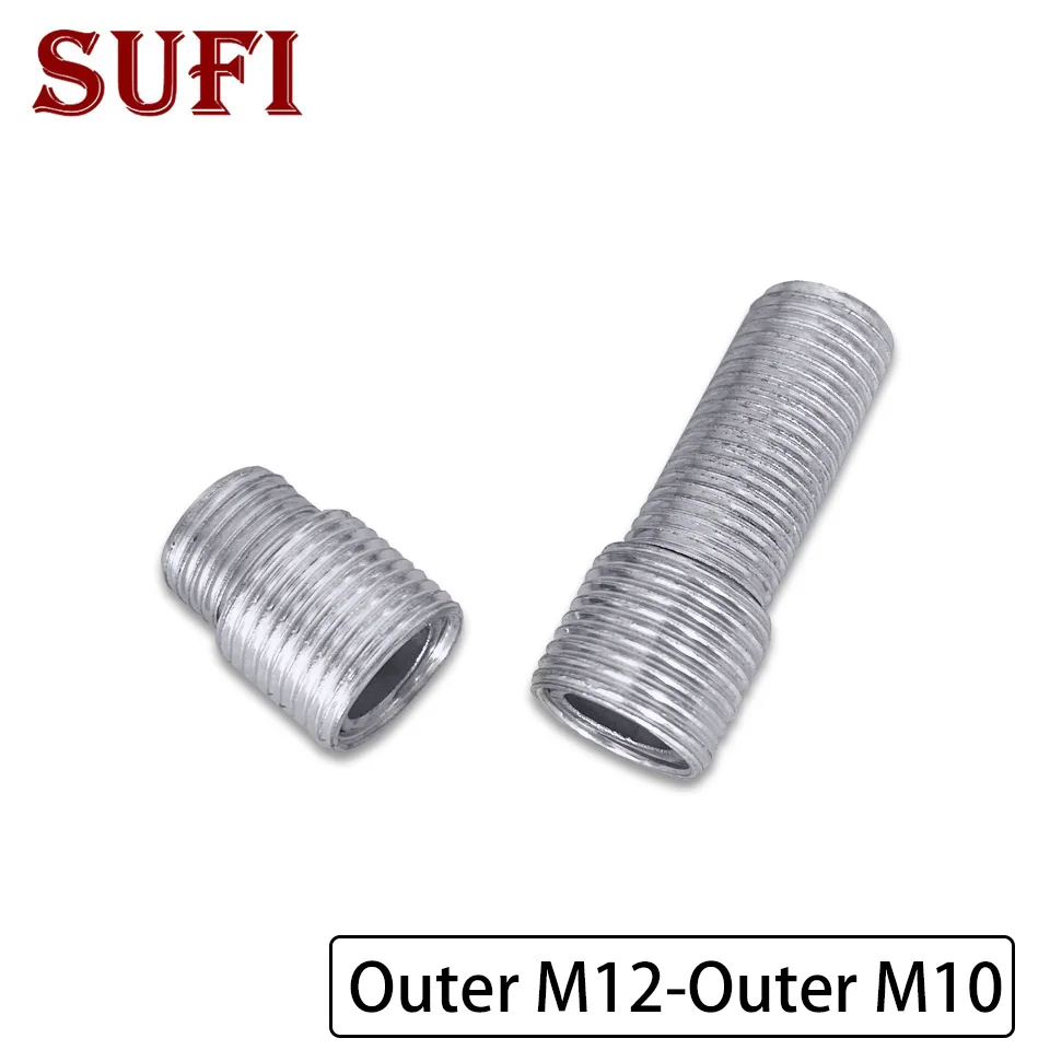 

2pcs M12 M10 external teeth adapter screw fine teeth hollow tube iron threaded tube full tooth screw Outer M12 to Outer M10