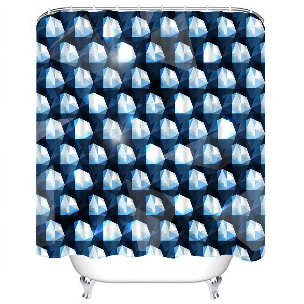 

Diamond Jeweled Shower Curtain Abstract Art Bathroom Shower Curtain With Hooks Blue Geometric Waterproof Bathroom Shower Curtain
