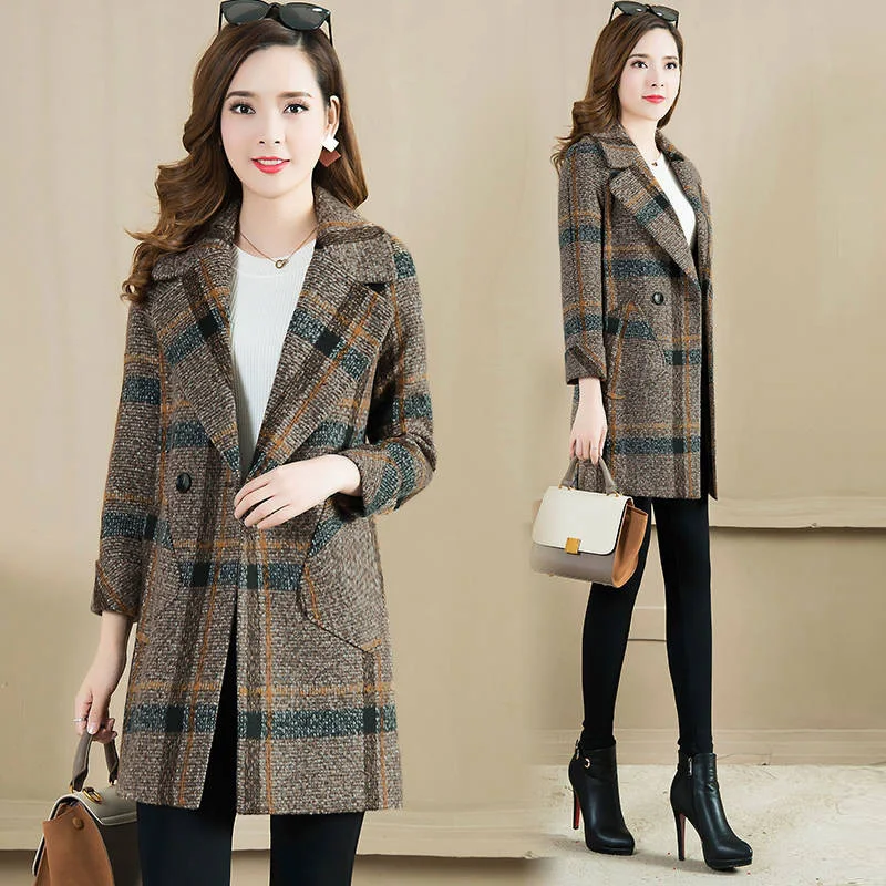 2019 шерстяное пальто ветровка женское качественное клетчатое Утепленные зимние