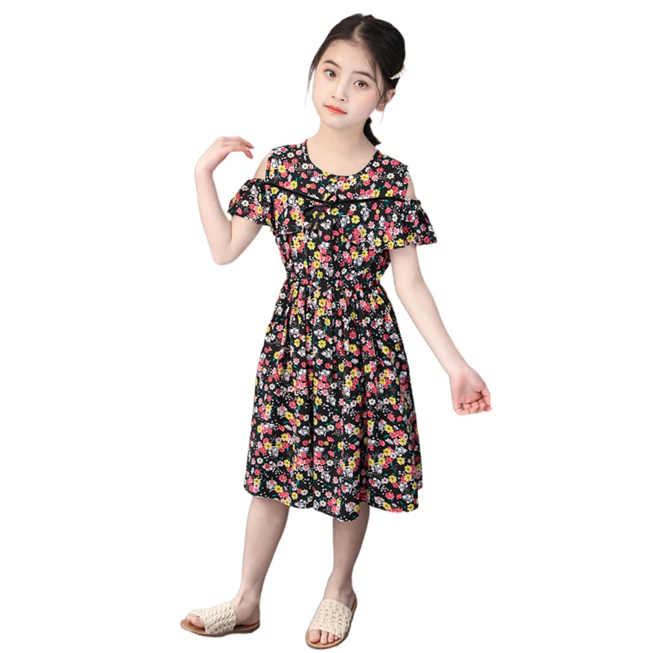 

3 4 5 6 7 Years Girls Beach Dress Floral Pattern Girl Child Dress Summer Children Party Dress Teenage Kids Costume For Girl