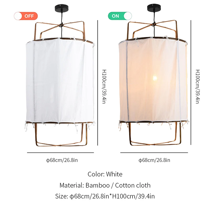 White cotton H100cm Скандинавские минималистичные подвесные светильники, осветительная льняная черная/белая бамбуковая Подвесная лампа для столовой, гостиной, спальни, Подвесная лампа - Цвет корпуса: White cotton H100cm