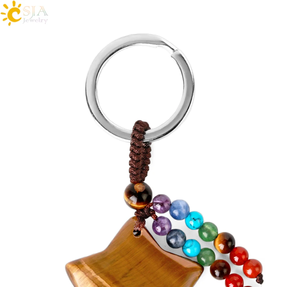 CSJA натуральный камень 7 Чакра брелок исцеляющая Луна Звезда розовый кристалл