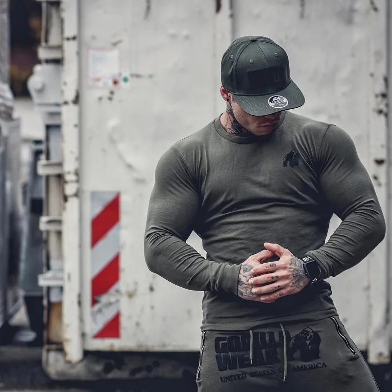 Cotton Long Gym Shirt Sport T Shirt Men Run Jogging Fitness T-shirt Compression Shirts Tops Male Running Shirt Men Clothing