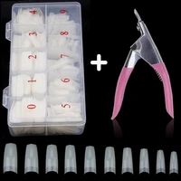 500pcsbox artificial nail tips full cover nails colored nail tips with false nails cutter coffin french fake manicure tools