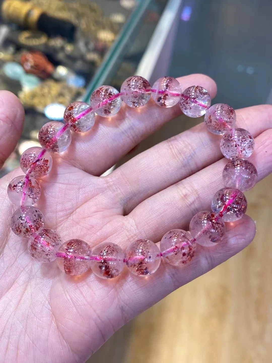 

10.7mm Genuine Natural Lepidocrocite Quartz Red Super Seven 7 Clear Round Beads Stretch Crystal Bracelet Fashion Stone AAAAA