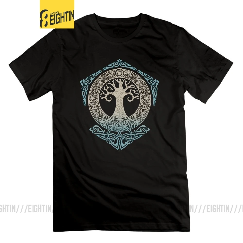

Футболка мужская, из футболка с викингами хлопка, с коротким рукавом и круглым вырезом, Валгалла, один, йогдрасил, древо жизни, 100%