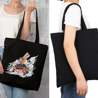 2022 women shopping bags harajuku style cartoon pictures shopper shoulder bag fashion black printing handbag canvas tote packet
