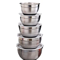 5pcs stainless steel mixing bowls set flat bottom fruit salad cooking baking round bowl rust proof egg mixer bowl kitchen supply