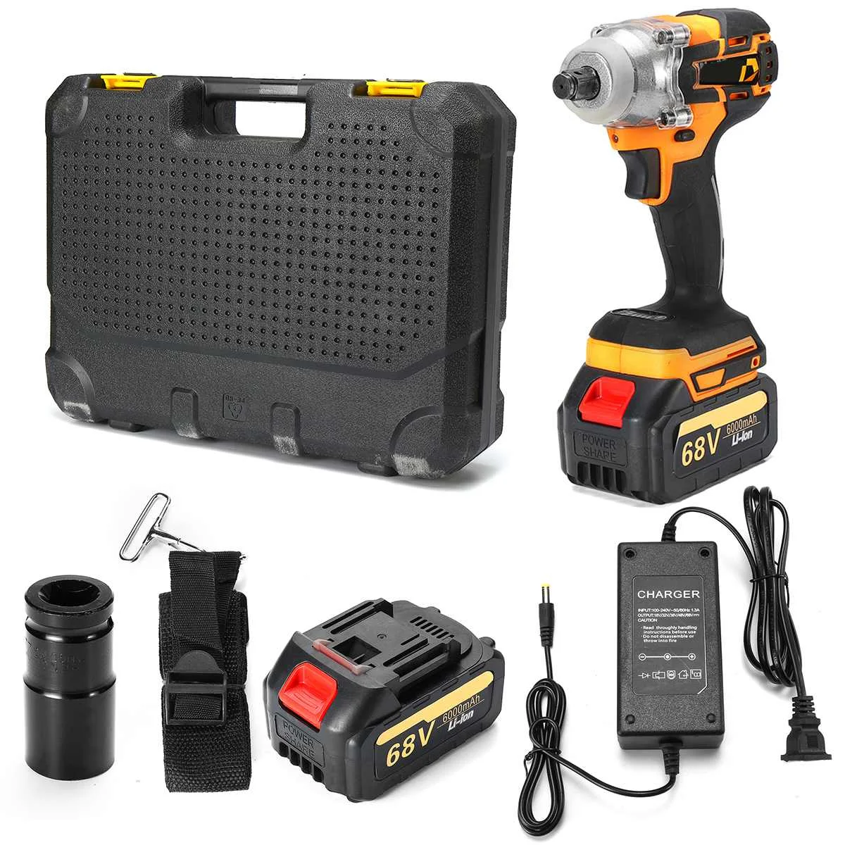 

Doersupp 380 N.M Electric Wrench 68V 6000mAh 2 Batteries Brushless Cordless Drive Hand Drill Car Socket Electric Impact Wrench