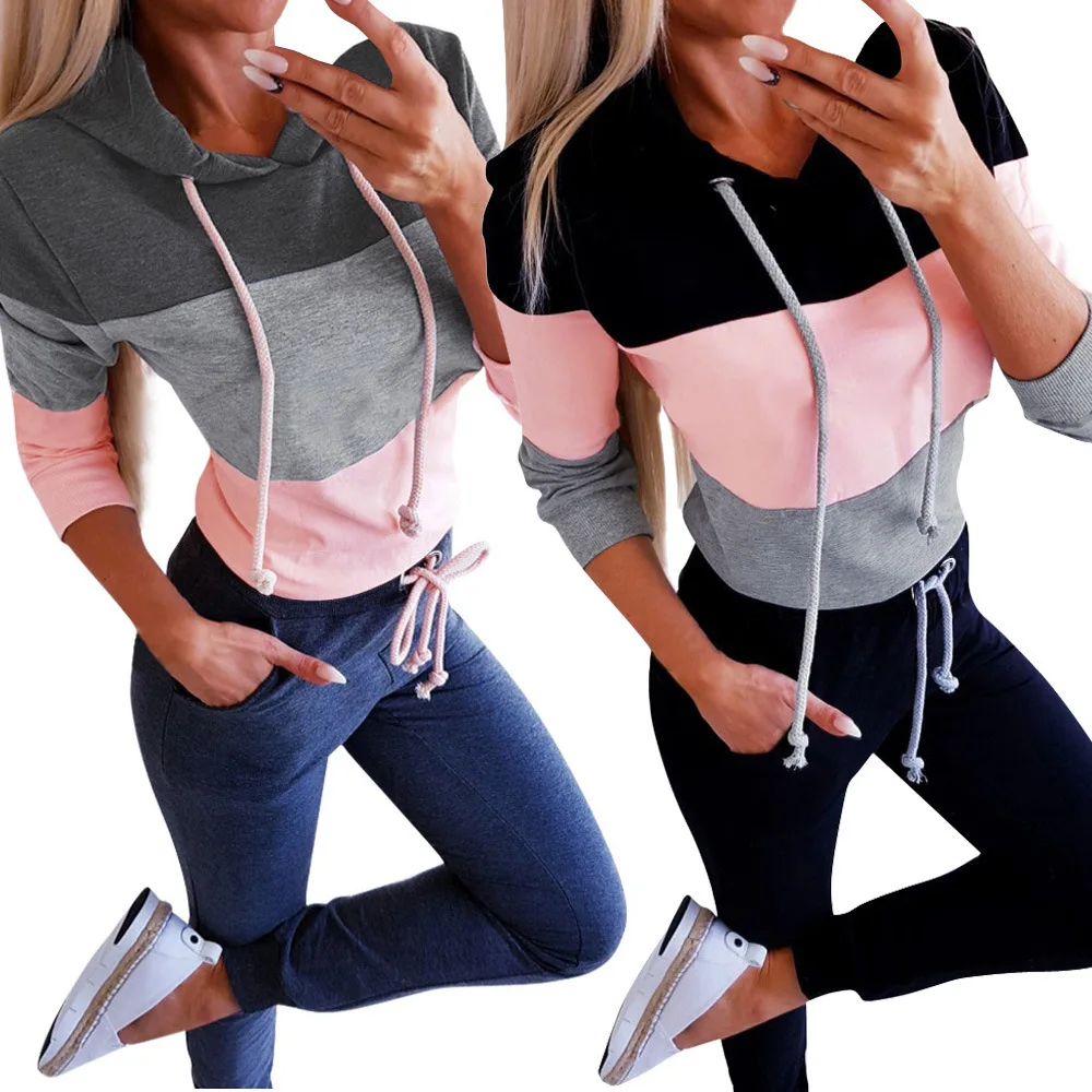 

Women Hoodies & Sweatshirts For Streetwear Color Matching Design O-Neck Long Sleeve Casual Top Ladies Autumn Winter Pullovers