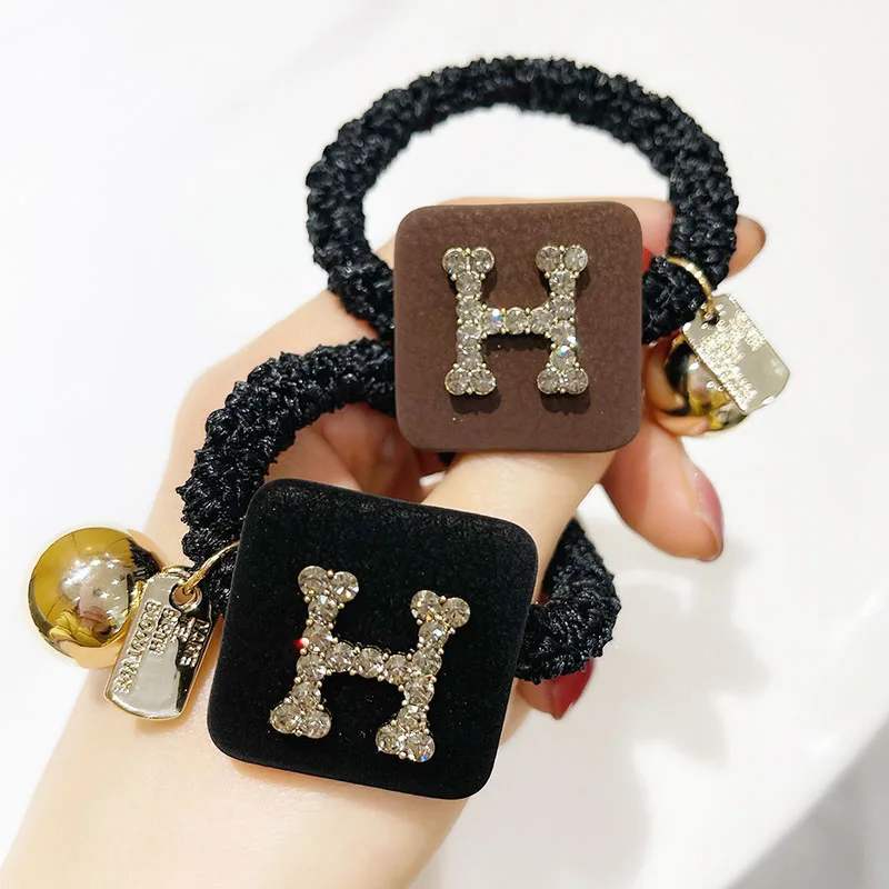 

South Korea East Gate Autumn And Winter New Czech Drill Flash Letter Hair Ring Skin Feeling Cortex Box Thick Rubber Band Head