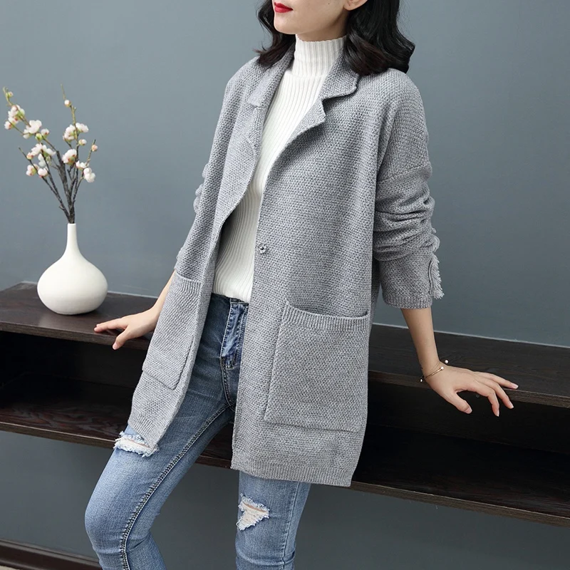 Новинка 2019 вязаный кардиган женский свитер с карманами Женская куртка| |