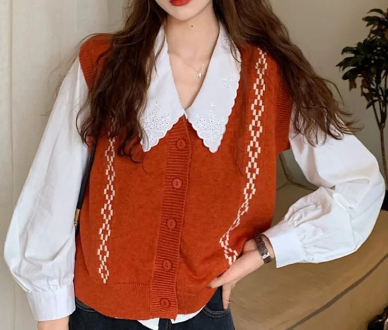 Женский трикотажный жилет с V-образным вырезом весна-осень 2021 | Женская одежда