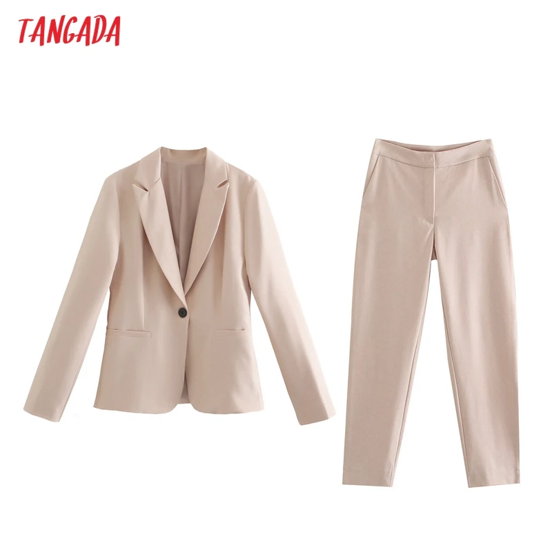 

Tangada Women's Set Solid Office Lady Blazer Suit Pants Set Spring Fashion Suit 2 Piece Set Blazer and Pants QD70
