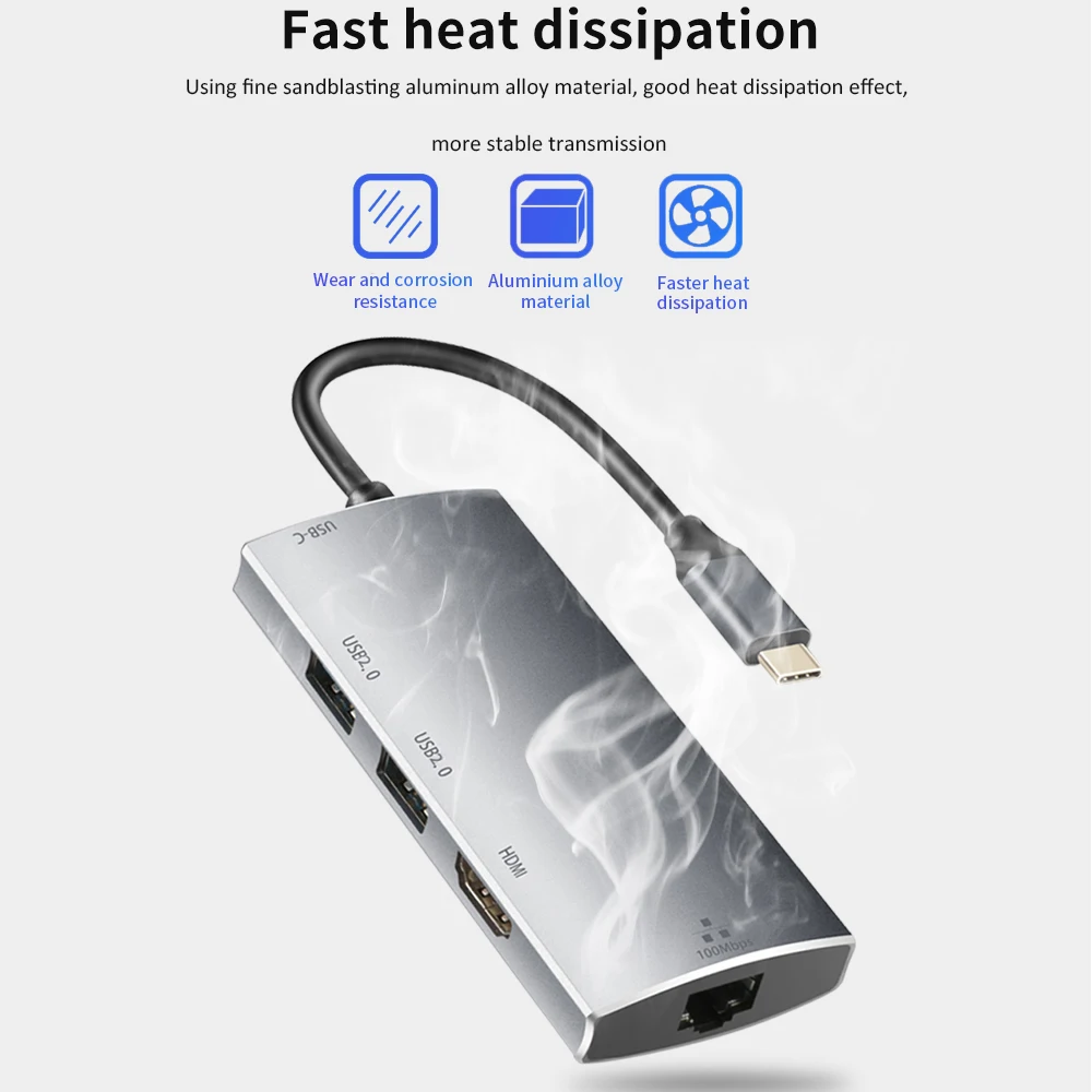 Usb-концентратор TISHRIC с Type C на HDMI-совместимый Rj45 USB2.0 конвертер 4K кабель для MacBook Huawei