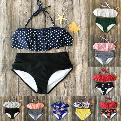 Женский купальник с цветочным принтом комплект бикини рюшами купальный костюм