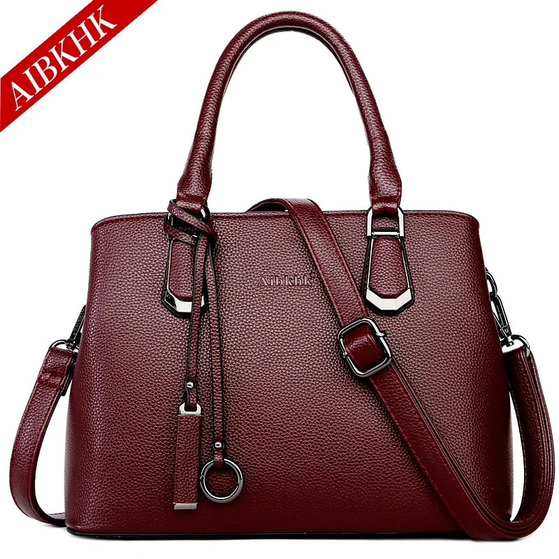 

Leather Handbag Commuting Simple Middle-aged WOMEN'S Bag Shoulder Mommy Bag