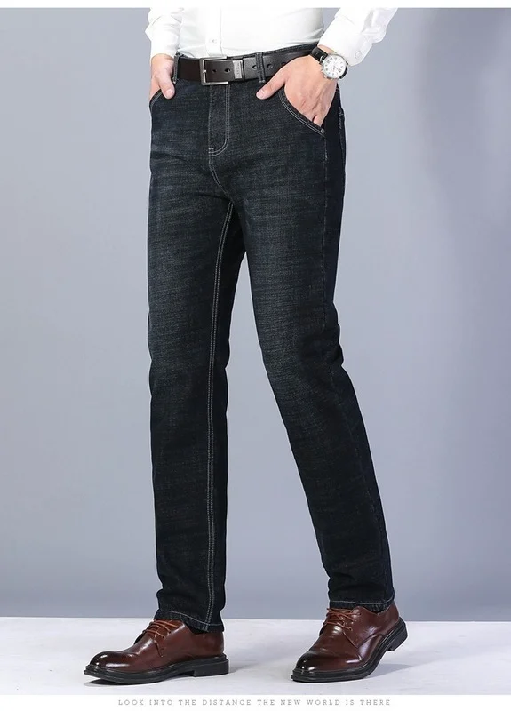 2021 New Men Warm Jeans High Quality Famous Brand Autumn Winter Thicken Fleece Male Jean Black Skinny Long Trouser