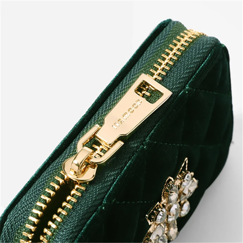 

Women Wallets Crystal Velour Card Holder Luxury Green Black Coin Purse Handmade Party Fashion Small Handbag Mini Clutch Bags