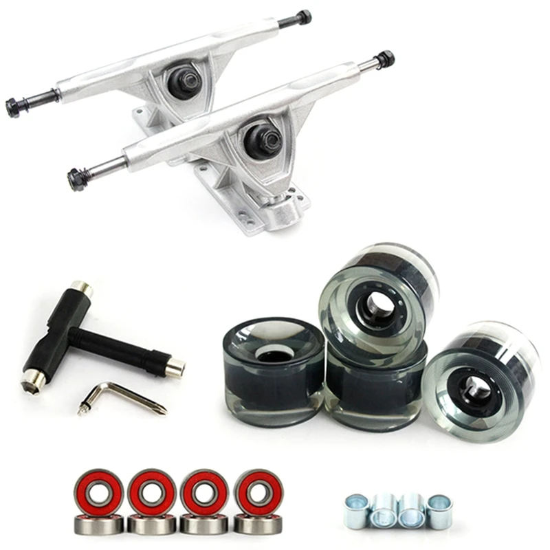 

7Inch Longboard Truck Wheels Set 4Pcs PU Wheels 8Pcs Bearing T Skateboard Tool Skateboard Wheel Combo