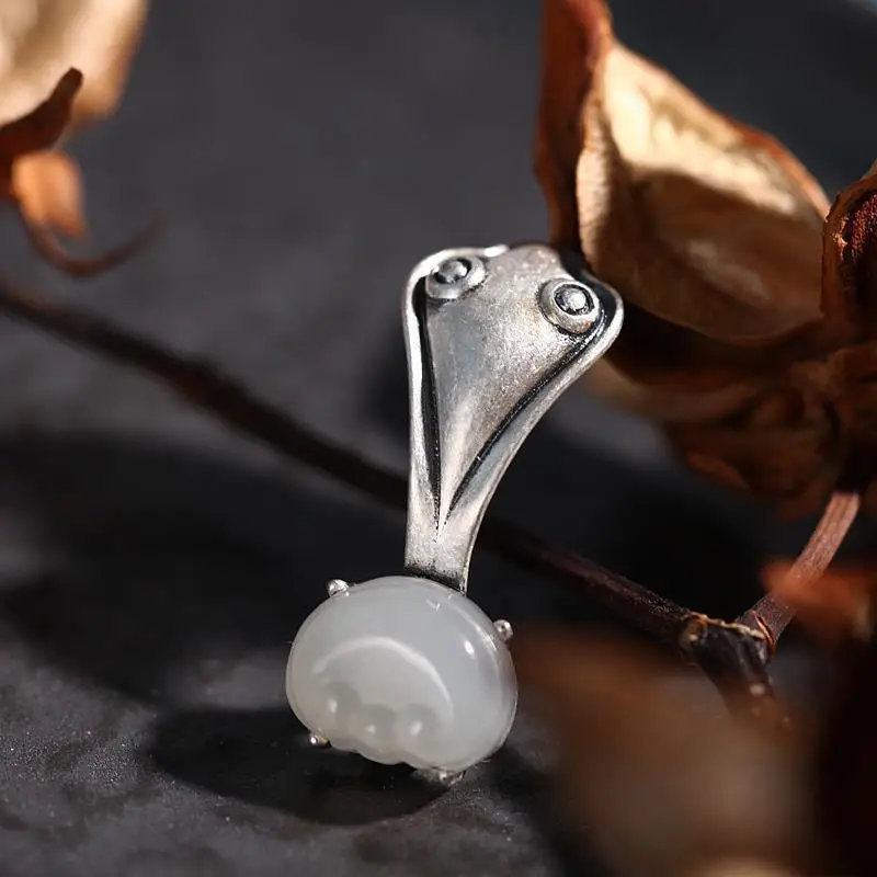 

Original Jade Ruyi S925 Sterling Silver Jeweleries Hetian Jade Women's Retro Style Small Niche Mori Style Collarbone Necklace