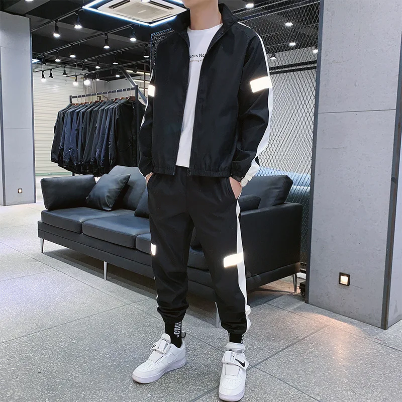 

Sets Men'S 2021 Spring And Autumn Tide Brand New Casual Suit Youth Korean Sports Stitching Two-Piece Large Size Sports Sets