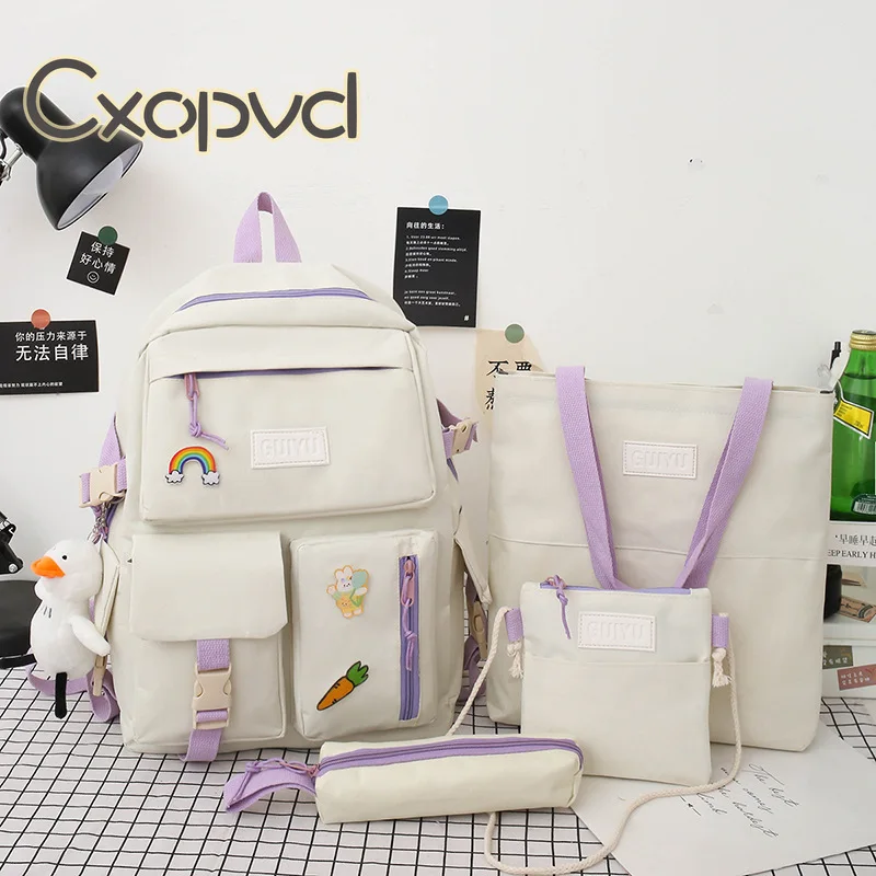 

Cute Cartoon Prints 4Pcs Backpack Sets Pretty Elementary Students Daypack Primary Schoolbag Kids Knapsack for School